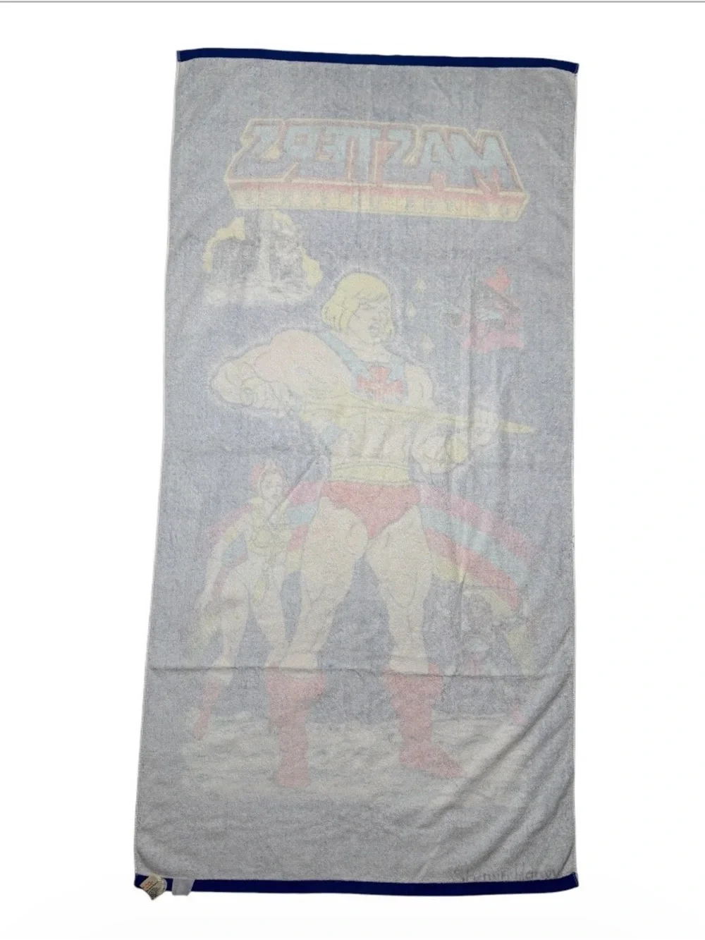He-Man Masters of the Universe Beach Blue Towel Made in Japan Vtg 1985 RARE